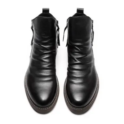 (black, 44) Original Leather Boots Men Autumn Shoes Male Leather Casual Boots Men Comfy Anti-sli