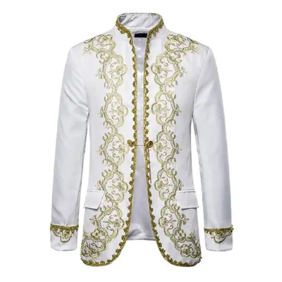 (white, XL) Chest Fashion Party Party Gold Glitter Men&apos;s European Gold Inlaid Gift Dress Op