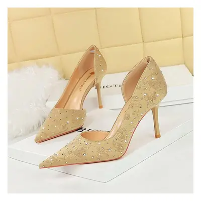 (champagne, 35) Women&apos;s Fashion Banquet High Heels Slim Heels Shallow Mouth Pointed Side Ho