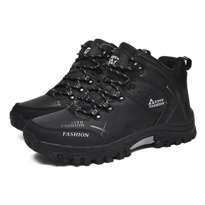 (black, 46) Tuinanle Men Boots Waterproof Leather Sneakers Outdoor Male Hiking Boots Work Shoes 