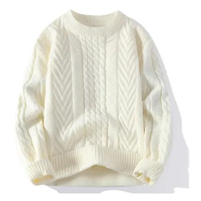 (off white, 2XL) Autumn And Winter Half High Neck Sweater Men&apos;s Trend Thickened Warm Casual