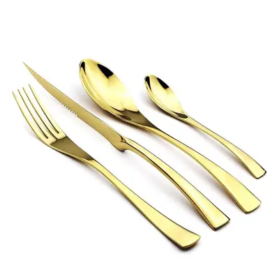 (gold) Pcs Shiny Black Dinnerware Cutlery Set Stainless Steel Sharp Steak Dinner Knives Forks Sc