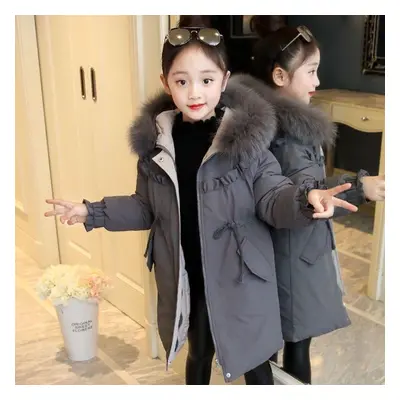 (gray, 120cm) Girls&apos; Thick Cotton Coat Children&apos;s Winter Warm Cotton Coat Stylish Mid-