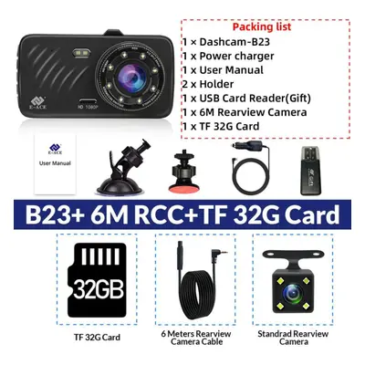 (With 32G Card) E-ace Car Dvr Inch Touch Auto Camera Dual Lens Dash Cam Video Recorder Fhd 1080p