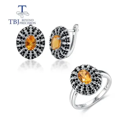 (yellow, us ring size 7#) New Arrival!golden Yellow Citrine Jewelry Set Elegant Design Sterling 