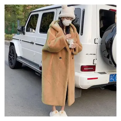 (camel, 3XL) Oversized Faux Fur Coat Women Winter Long Plush Jacket Fluffy Overcoat Female Hoode