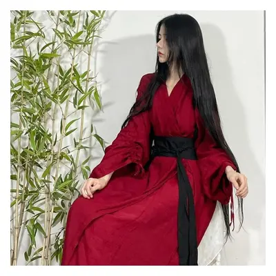 (red, S) Chinese Wei Jin Dynasty Style Hanfu Suit Chinese Style Printed Literary Women Suit