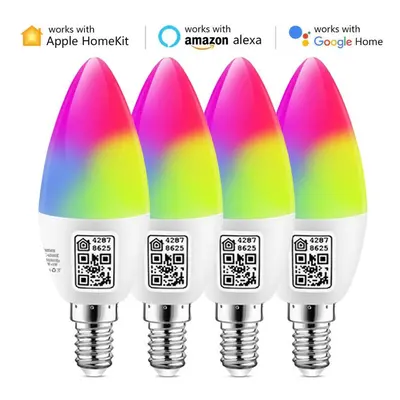 (as the picture, 4PCS x E14 Bulbs) Intelligent 5w Alexa Lighting Home Wifi Led Lamp Rgbcw Ww Mfi