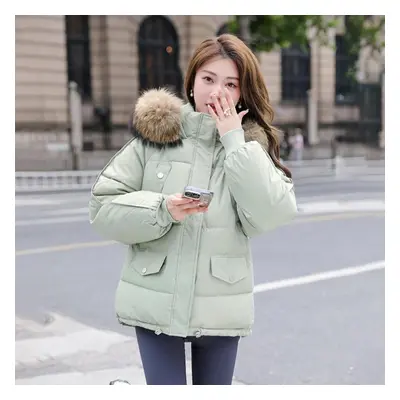 (green, M) Winter Women&apos;s Loose Cotton Coat New Big Fur Collar Women&apos;s Cotton Jacket D