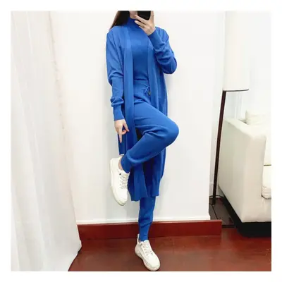 (blue, S) Autumn Fashion Temperament Women&apos;s Clothing Casual Knitted Cardigan Tank Top Trou