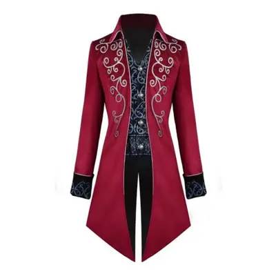 (red, XL) Style Halloween Party Cosplay Costume Men&apos;s Victorian Steampunk Windbreaker Retro