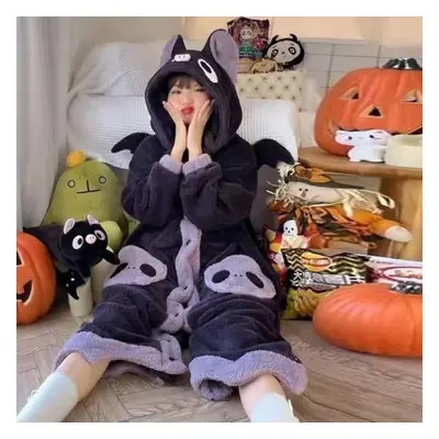 (as the picture, XL) Cartoon Bat Robes Plush Pajamas Velvet Nightgown Long Sleeve Night Dress Ha