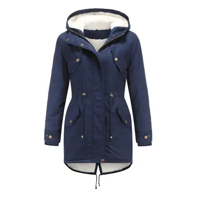 (navy blue, S) Women&apos;s Winter Thick Fleece Lined Coat Warm Parka Hood Jacket