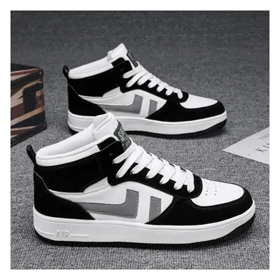 (white,black, 45) Fashion Men&apos;s Trending High Top Skateboarding Shoes Male Casual Cool Stre