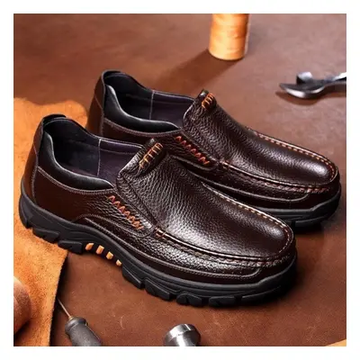 (brown, 43) Casual Comfy Genuine Cow Leather Business Men Boat Shoes Soft Loafers Seniors Elderl