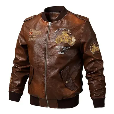 (coffee, XXXL) Chiliday Male Leather Jacket Slim Fit Coat Men Stand Collar Jaqueta Pu Coats Bike