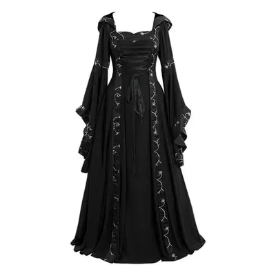 (black, S) Women&apos;s Fashion European And American Medieval Retro Hooded Dress Square Neck La