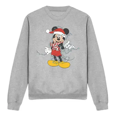 (S, Sport Heather) Disney Unisex Adult Mickey Mouse Christmas Lights Sweatshirt