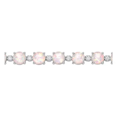 Jewelco London Silver CZ & Opal Line Tennis Bracelet - GVB613