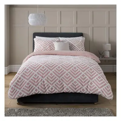 (King) GEO JACQUARD Fleece Duvet Cover- Blush Pink