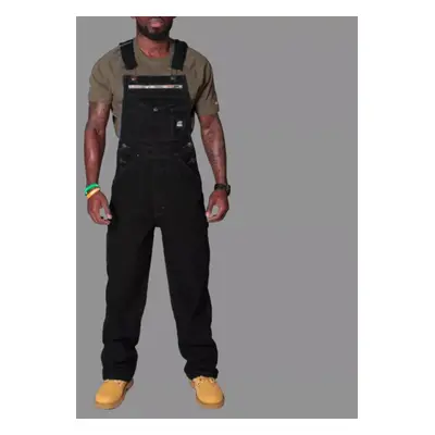 (Black, 3XL = 46) Mens Denim Dungarees Overalls Bibs and Brace Jumpsuit Romper Pants Plus Size