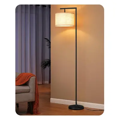 (Black) Floor lamp, inch floor lamp with adjustable linen shade, black metal pole, modern floor 