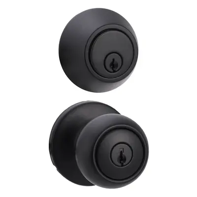 Amazon Basics Exterior Door Knob With Keyed Lock and Deadbolt Coastal Matte Black