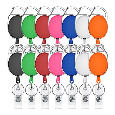 14 Pack Retractable Badge Holder Mixed Colors Carabiner Badge Reel with Clips for Key Ring and I