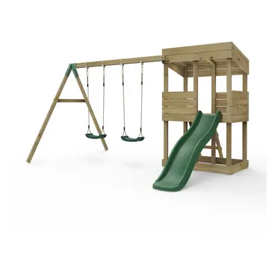 (Bryce - Swings) Rebo Wooden Lookout Tower Playhouse with 6ft Slide