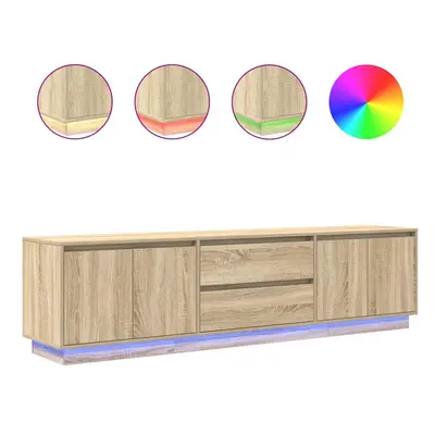 (sonoma oak, 193.5 cm) vidaXL TV Cabinet with LED Lights Old Wood 193.5x41x50 cm TV stand