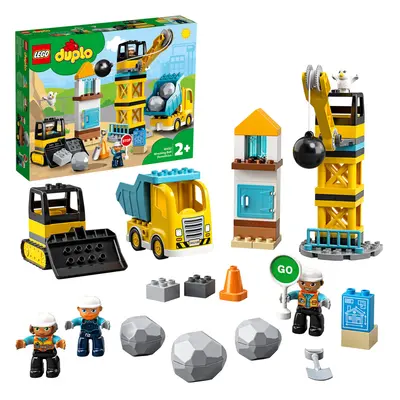 LEGO DUPLO Town Wrecking Ball Demolition Construction Set with Toy Truck, Crane and Bulldozer, T