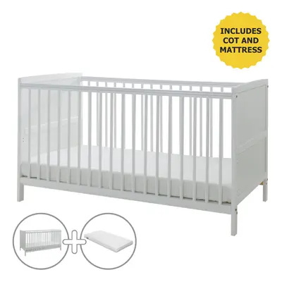 Sydney Cot Bed White with Kinder Flow Mattress & Water Resistant Cover