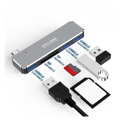 5Gbps Type-C Hub Docking Station Adapter with 3*USB3.0/ TF/ SD Card Reader Slot