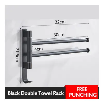 (Black double towel rack) Aluminum Wall Mount Towel Rail Rack Rotatable Holders 2/3/4/5 Storage 