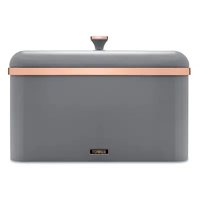 Tower T826130GRY Cavaletto Bread Bin Storage, Carbon Steel, Removable Lid, Grey and Rose Gold