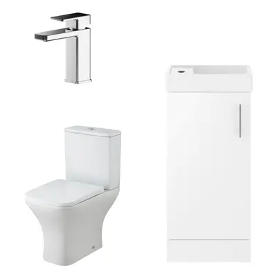 Vanity Basin Unit, Tap, and Toilet Set - Gloss White/Chrome