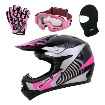 (Pink, XS) ZORAX X19 Kids Motorcycle Motorbike Helmet Child Goggles Gloves Balaclava QUAD ATV