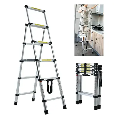 (5 Steps) Step Ladder Aluminium Folding Portable Anti-Slip Safety Telescopic Stepladder