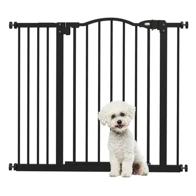 PawHut 74-94cm Adjustable Metal Pet Gate Safety Barrier w/ Auto-Close Black