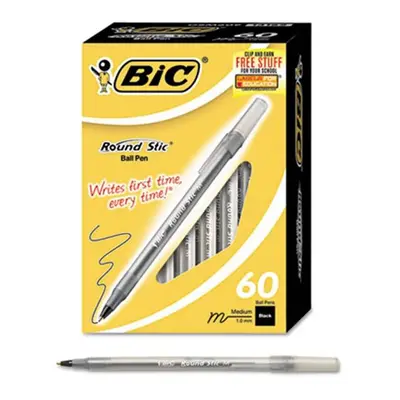 Bic GSM609-BK Round Stic Ballpoint Pen Black Ink Medium Point 1.0 mm per Box