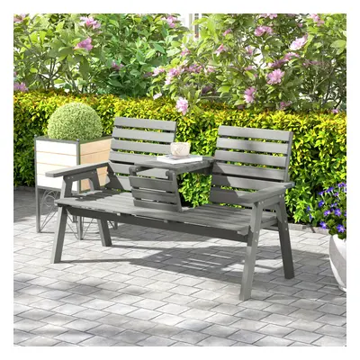 Outsunny Convertable 3-Seater Wood Bench Table Garden w/ Armrests Grey