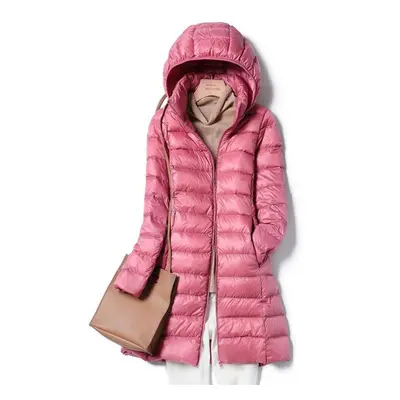 (pink, 5XL) Winter Womens Down Jackets Long Ultra Light Thin Casual Coat Puffer Jacket Slim Remo