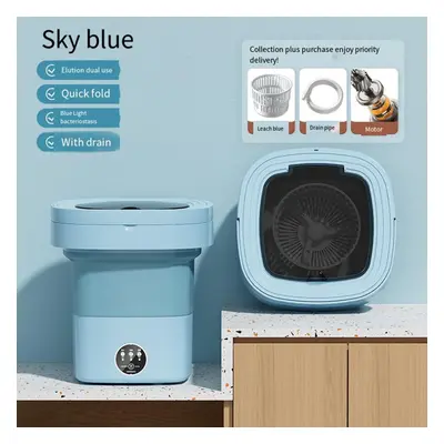 (blue, AU Plug) 9l Folding Portable Washing Machine Big Capacity With Spin Dryer Bucket For Clot