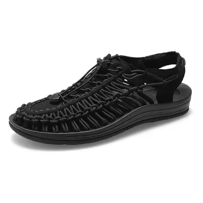 (black, 47) Summer Men&apos;s And Women&apos;s Beach Sandals Soft Soled Shoes Woven Casual Slipp