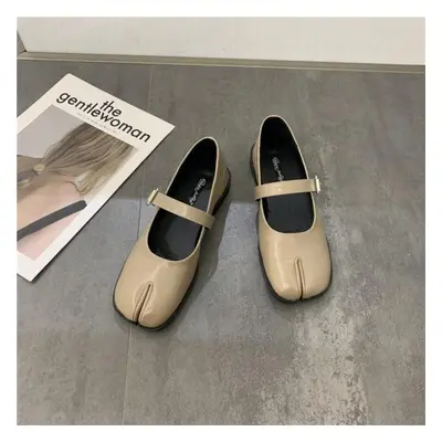 (as the picture, 39) Novelty Split Toe Flat Shoes Woman Quality Leather Mary Janes Japanese Styl