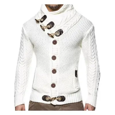 (white, XXXL) Mens Buckle Sweater Cardigan Winter Warm Thick Hedging Turtleneck Knitting Jumper 