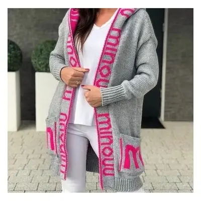 (XL, grey,rose red) Mid-length Thick Cardigan Female Loose Batwing Sleeve Sweaters Hooded Jacket