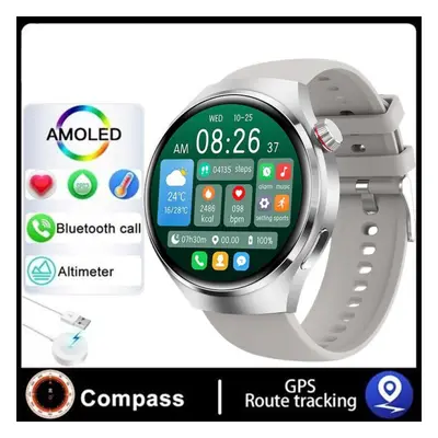 (silver, silicone strap) New Nfc Smart Watch Men Voice Calling Sport Watches Gt4 Pro Compass Gps