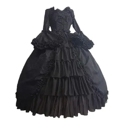 (black, XXL) Lady Retro Square Neck Tight Waist Bowknot Medieval Dress Cosplay Party Costume