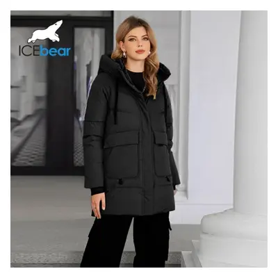 (black, 46) Icebear Women&apos;s Padded Jacket New Winter With Hooded Zipper Stylish Warm Jacket